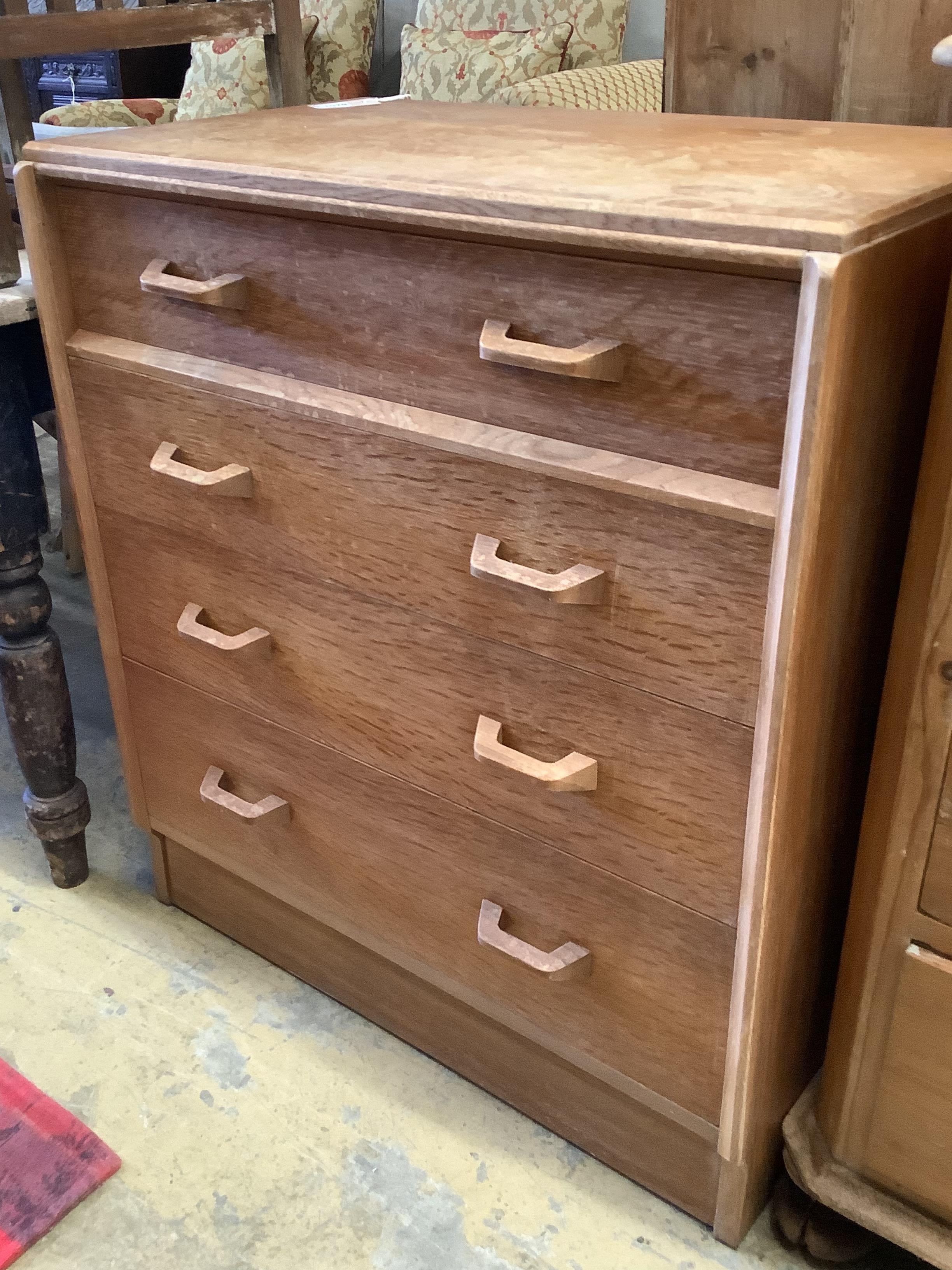 A G-plan oak chest of four drawers, width 76cm, depth 46cm, height 84cm